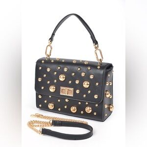Embellished Gold Studded Vegan Leather Handbag